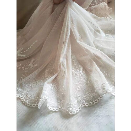 2 Yards Lace Trim Pale Pink Floral Lolita Bow Embroidered Tulle Lace 9 Inches Wide High Quality