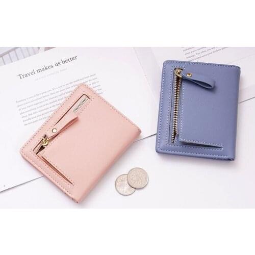 2021 free shipping Short womens purse small fresh two fold student bag simple multi card buckle zero wallet