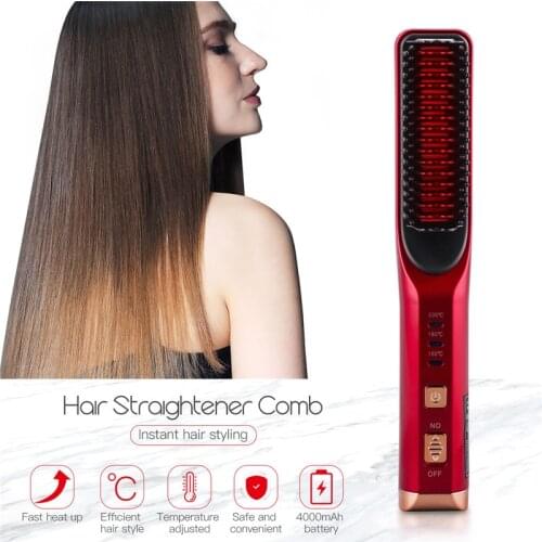 3D Profissional Cordless Hair Straightener Comb Rechargeable Hair Curler Brush Fast Hot Electric Hair Straightening Iron Styling