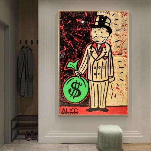 Alec Monopoly Moneky Bag Graffiti Art Paintings on the Wall Art Posters and Prints Richer Man Street Art Pictures Home Decor
