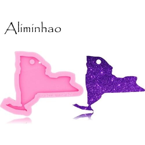 DY0230 Shiny Glossy USA 50 State Map New York Shape Silicone keychain jewelry Molds Epoxy and Resin Craft Mould