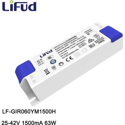 Lifud LED Driver Power Supply 63W 1500mA DC 25-42V AC220-240V LF-GIR060YM1500H Transformer Commercial Lighting LED Driver Panel