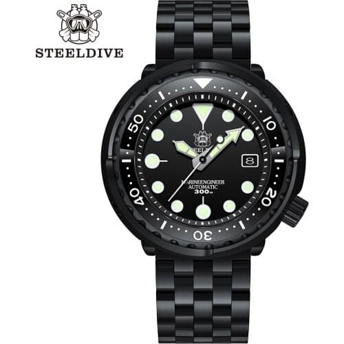 STEELDIVE Watch Black Design Automatic Mechanical Wristwatch Steel PVD Case Diver Watch 300m Waterproof NH35A Sapphire Crystal