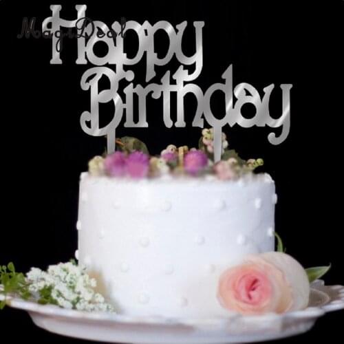 Kids Adults Acrylic Mirror Surface Happy Birthday Cake Topper Centerpiece Decoration Gold Silver 16 x 11cm