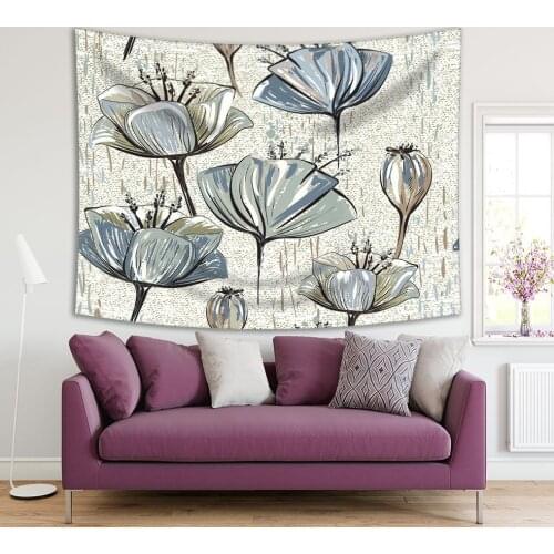 Tapestry Tulip Flowers Spring Blooms Nature Seasonal Scene Decorative Painting Artwork Printed Beige Green Gray