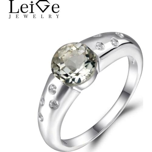 Leige Jewelry Rings Women Green Amethyst Sterling Silver 925 Jewelry Natural Gemstone Rings Round Cut Valentine gifts for Lovers