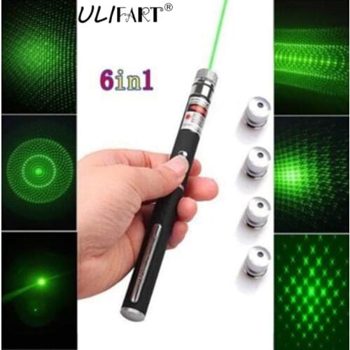ULIFART Best selling 5MW 532nm Star Green Laser Pointer With 5 pattern heads visible beam light
