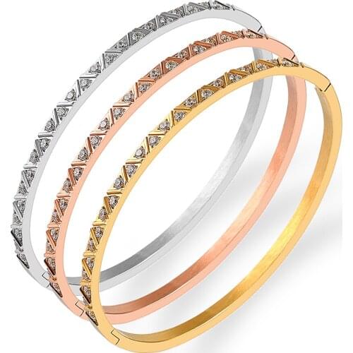 Classic Brand Luxury Crystals Bangles Cubic Zirconia Bangles & Bracelets Gold Stainless Steel Jewelry