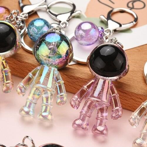 Fashion Colorful Resin Acrylic Astronaut Keychain Cute Transparent Spaceman Keyring Ball Pendant Key Holder Dream Boy Girl Gift