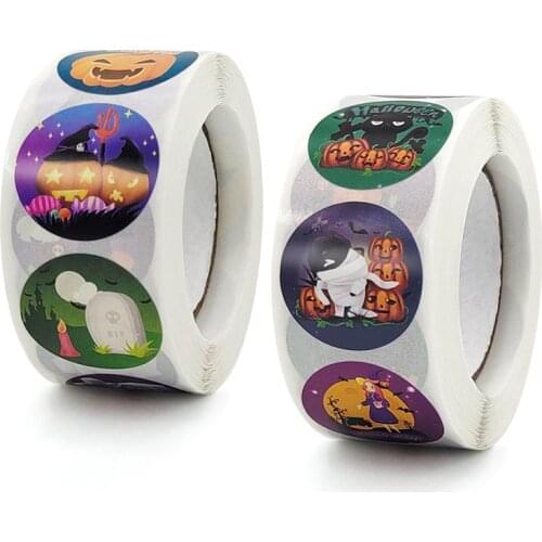 Halloween Stickers Roll Colorful 500-Count Stickers Round Seals Stickers for Cards Gift Envelopes Box JR Deals