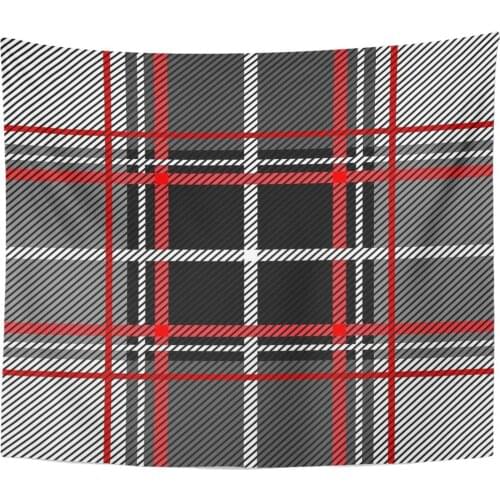 Folk Plaid Checkered Pattern Retro Collection Grey Black Red Tapestry Home Decor Wall Hanging for Living Room Bedroom Dorm 50x60