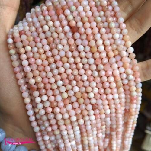 Natural Pink Opal Stone Loose Small Beads High Quality 2/3/4mm Faceted Round Shape DIY Gem Jewelry Accessories 38cm wk345