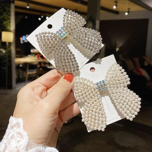 The New Korean Hair Accessories Inlaid Pearl Hairpin Cute Simple Wild Liu Haibin Clip Starry Bow Rhinestone Duckbill Clip