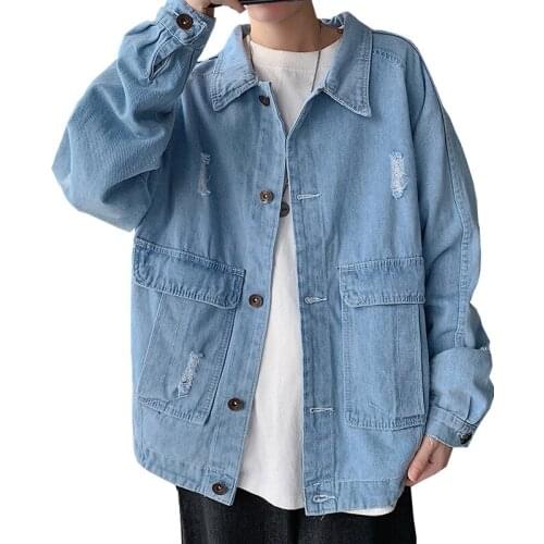 Autumn and winter 2020 Fashion teenagers mens denim jacket Korean wild simple youth wide tide brand Hong Kong style jacket