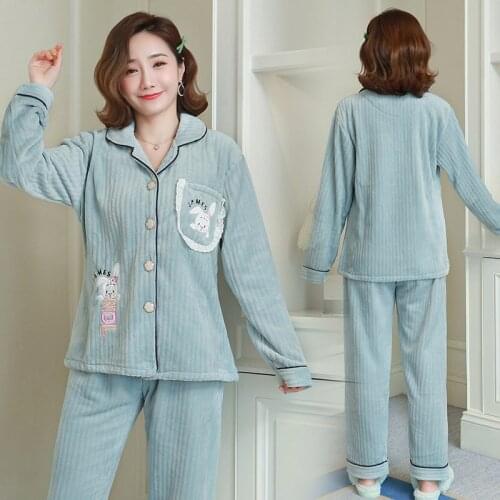 Autumn lapel thickened mink velvet long-sleeved pajamas full length pajamas for women comfortable pijama cut women pajamas