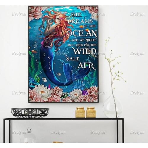 Mermaid Poster, She Dreams Of The Ocean Late At Night And Longs For The Wild Salt Air,Wall Art Prints Home Decor Canvas Gift