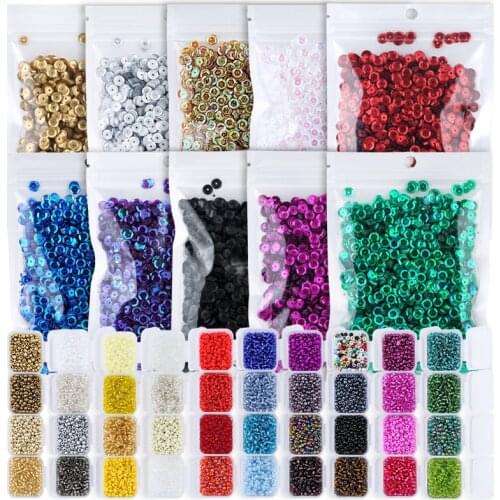 QIAO 50g Sequins 40g Beads Sewing Sequins & Seed Beads DIY Bead Embroidery Set For Handmade Jewelry Badge Accessories