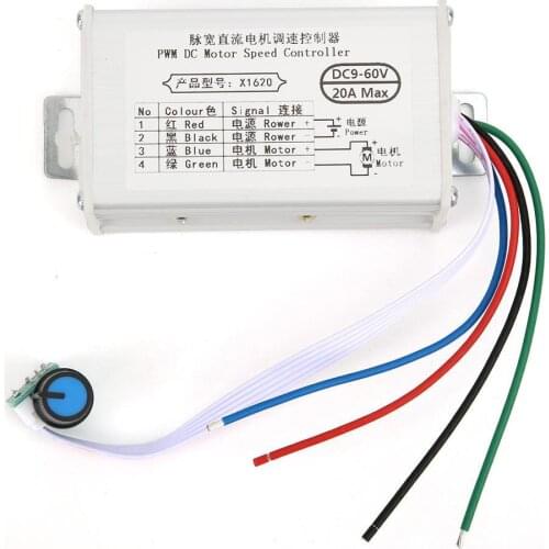 DC 9V 12V 24V 48V 60V Adjustable Brush Motor Speed Controller Regulator PWM Speed Control 10A 20A 30A Pulse Width Modulator