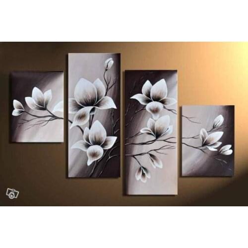 Hand-painted wall art Quietly elegant blooming flowers decoration abstract Landscape oil painting on canvas 4pcs/set mixorde