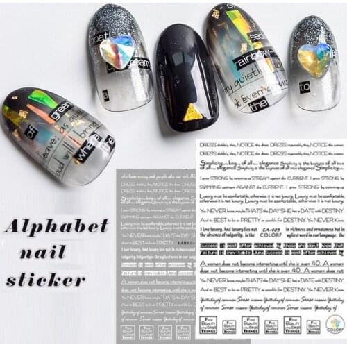 HANYI series HANYI-225 CC-409 BLACK WHITE LETTER DESIGNS COOL 3d nail art stickers decal template diy nail tool decorations