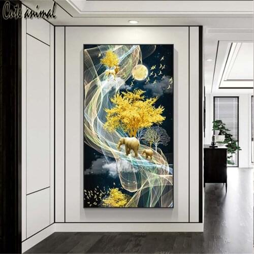 Nordic Abstract Golden Elephant Tree 5D DIY diamond painting full square drill 3d rhinestone mosaic set diamond embroidery sale