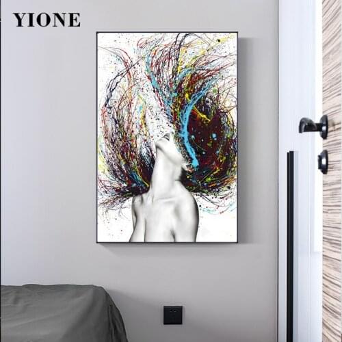 Modern Abstract Colored Hair Woman Canvas Paintings Custom Graffiti Nude Figure Posters and Prints Wall Art Picture for Room