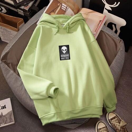 Spring Winter Harajuku Alien Print Hoodies Casual Itself Long Hoodie Loose Long Sleeve Skull Sweatshirt with Hood Women Men