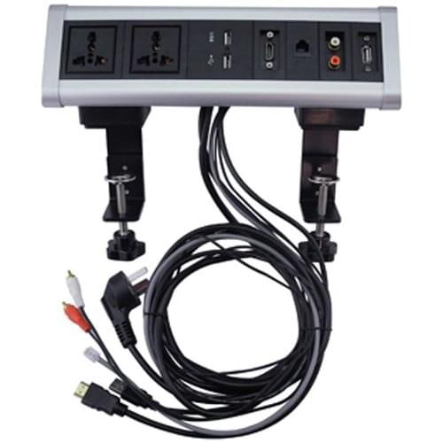 Triangle Movable Desktop Table Screw Clamp Electric Socket 2 Universal Socket +2 USB Charger +1 HDMI+1 Network +1 Sound +1 USB