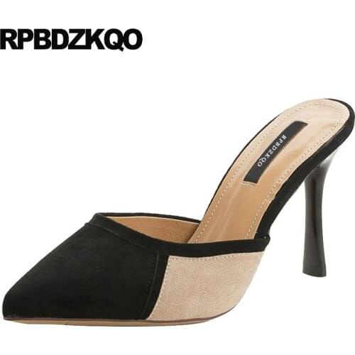 Pointed Toe High Heels Multi Colored Women Fashion 2018 Summer Shoes Stiletto Suede Size 4 34 Mules Slipper Runway Pumps Sandals