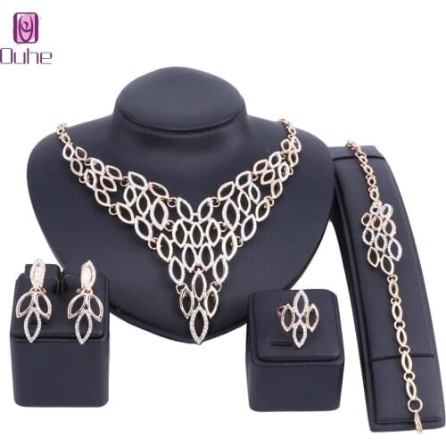 Nigerian Wedding African Beads Jewelry Sets Fashion Dubai Crystal Gold Color Costume Design Jewelry Set 5 Colors