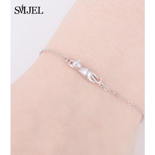 Trendy Cubic Zirconia Cat Charm Bracelets for Women Fashion korean Animal Kitten Bracelet Jewelry Gift pulseras mujer moda 2021