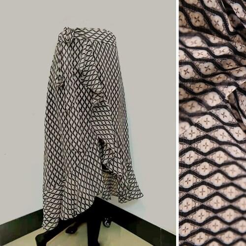 1 Meter Silk Printed Georgette Fabric Diamond Check Stripes