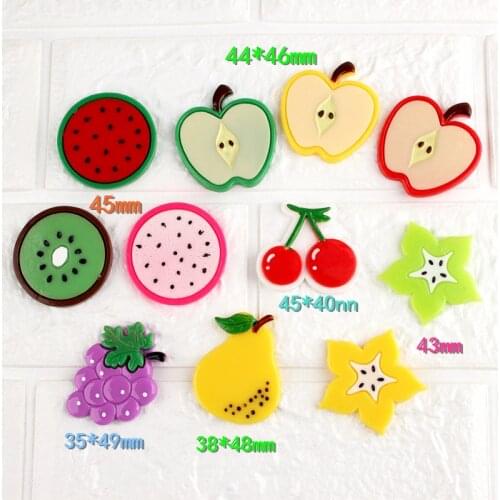 Newest 10pcs Kawaii Fruit Resin Cabochon Ornament Accessories Flatback Cherry Grape Banana Star Clay Beads Material Charm
