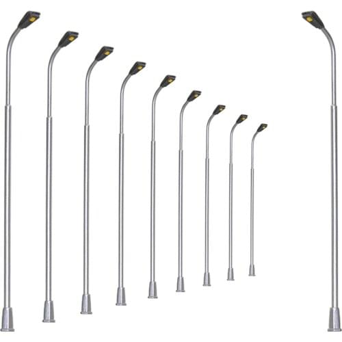 10pcs Model Railway Metal Street Light Lamps Warm White LED Single Head Z N HO OO O Scale LNH16-20