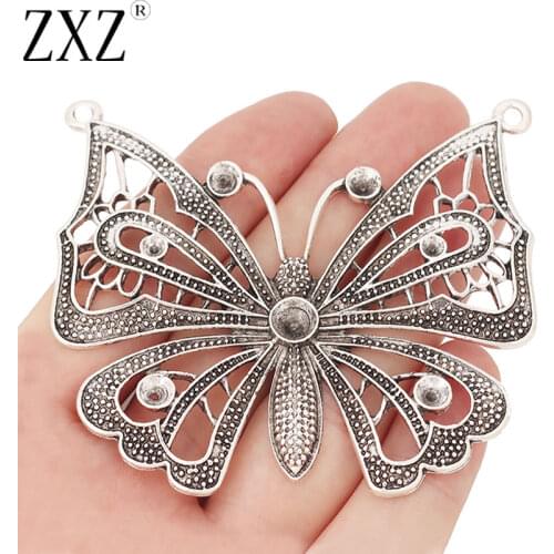 ZXZ 2pcs Tibetan Silver Huge Butterfly Charms Pendants for Necklace Jewelry Making Findings 72x64mm