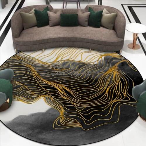 200cm Fashionable Modern New Chinese Landscape Gold Line Ink Painting Living Room Bedroom Hanging Basket Chair Round Floor Mat