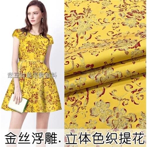 2021 European and American Brand Gold Silk Yarn -Dyed Jacquard Dress Suit Jacket Fashion Fabric Brocade Fabric