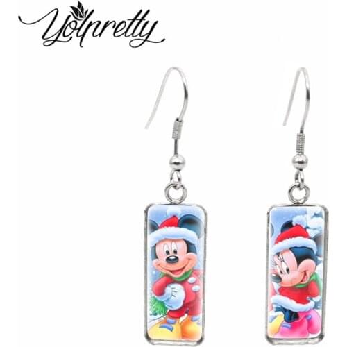 2021 New Fashion Christmas Mickey and Minnie Mouse Couple Jewelry Stainless Steel Rectangle Fish Hook Earrings