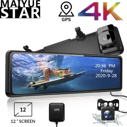 2160P Car DVR 12" 4K Video Recorder Sony IMX415 Rear View Mirror FHD 1080P Rear Camera Driving Recorder With GPS Video Register