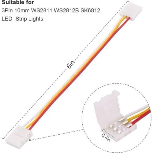 3PIN 10MM WS2812 WS2812B SK6812 IP20 CCT Light Led Strip Connector Cable With Two Ends Clip,Led Strip Light Extension Wire Cable