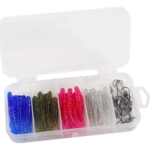 50pcs/set Bionic Soft Bait Boxed Luya T-tail Bionic Bait Outdoor Fishing Lead Head Hook Bait Carp Feeder Spinning for Fishing