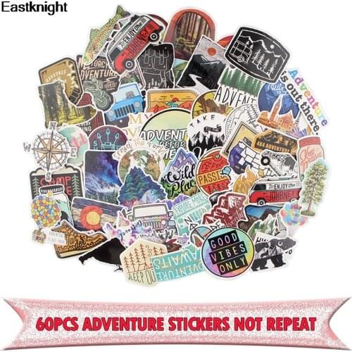 60pcs Adventure Creative badge DIY decorative stickers Cartoon style for DIY wall notebook phone scrapbooking album E0815