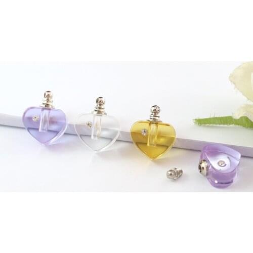 8PCS Crystal Vial Pendants Miniature Heart Perfume Bottle Charms Rice vials Screw Cap Necklace Rice Charms DIY Name on Rice Art