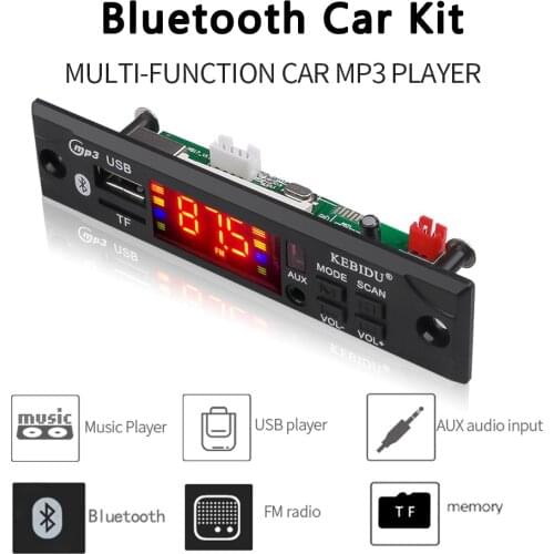 Kebidu Car Audio FM Radio Module Wireless Bluetooth 5V 12V MP3 WMA Decoder Board MP3 Player With Remote Control Support USB TF