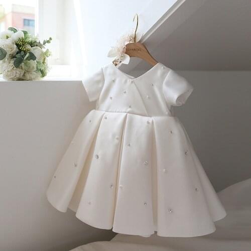 Baby Girl White Dress 2021 New Infant Pearl Dresses Newborn Girl Baptism Wedding Ball Gown Children Elegant Birthday Vestidos