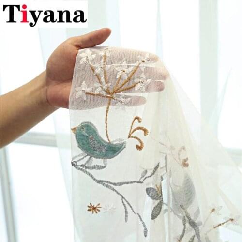 White Exquisite Embroidered Bird Tulle for Bedroom Living Room Children Room Bottom with Lace Curtains Customizable M064Z