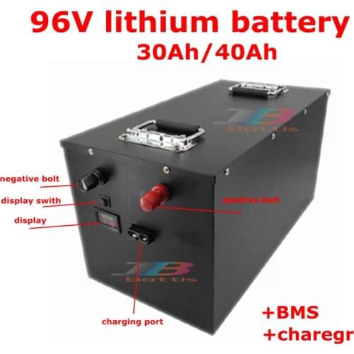 Powerful 96V 30Ah 40h 50Ah lithium ion battery pack with BMS for EV Backup power supply energy sotrage panels+5A charger