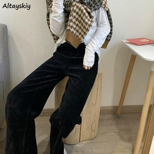 Big Size 3XL Pants Women Ins Vintage Chic Thicker Autumn Soft Corduroy Basic Simple Ladies Trouser Korean Preppy Mujer Pantalone