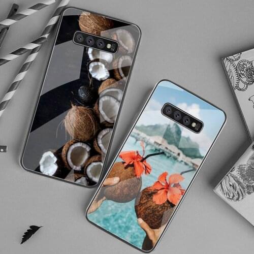 Coconut fruit on the beach Phone Case Tempered Glass For Samsung S20 Plus S7 S8 S9 S10 Plus Note 8 9 10 Plus