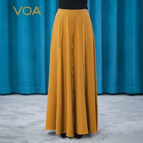 VOA Silk Heavy 60m/m Long Sky Skin-friendly Elastic Big Swing Yuke Pleat Three-dimensional Silk Decoration Joker Dress CE63